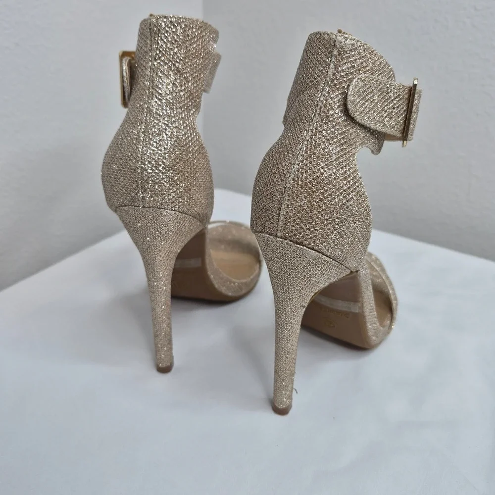 Dream Pairs Aaveey Women Champagne Gold Glitter Stiletto Ankle Strap Heels 6.5